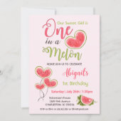 Een in een meloen roze meisje 1e verjaardag partij kaart (Voorkant)