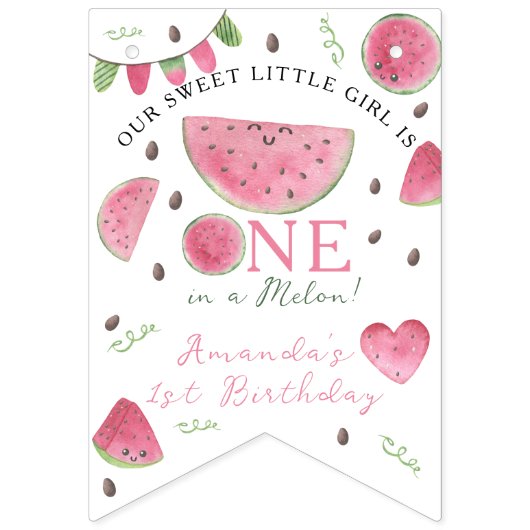 Een in een meloen Schattige Watermelon Meisje 1e V Vlaggetjes (Tweede vlag)