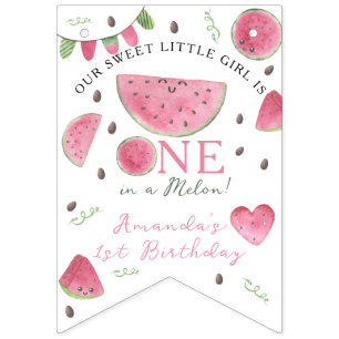 Een in een meloen Schattige Watermelon Meisje 1e V Vlaggetjes