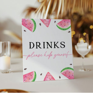 Een in een meloen teken watermeloen Drinken teken Reclamebord Met Voetstuk