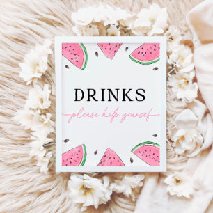 Een in een meloen teken watermeloen Drinken teken Reclamebord Met Voetstuk