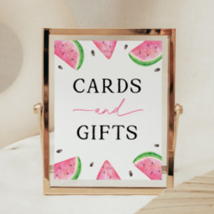 Een in een meloen teken watermeloen Kaarten en ges Reclamebord Met Voetstuk