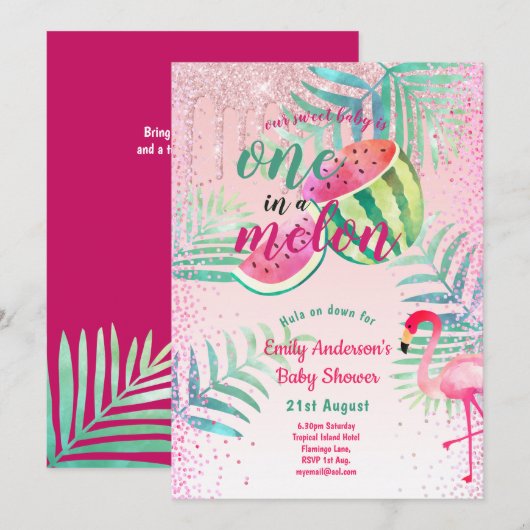 Eén in een Meloen Tropische Flamingo Watermeloen R Kaart (Voorkant / Achterkant)