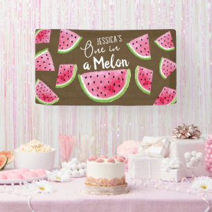 Eén in een meloen verjaardagsfeest Kraft papierstr Spandoek