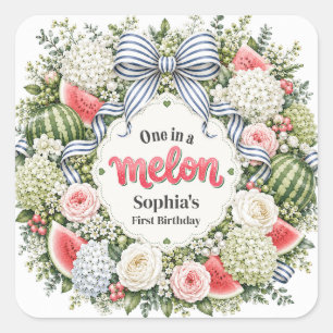Eén in een Meloen Watermeloen Bloemige Eerste Verj Vierkante Sticker