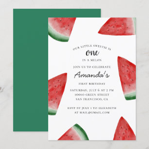 Eén in een meloen. Watermeloen eerste verjaardag Kaart