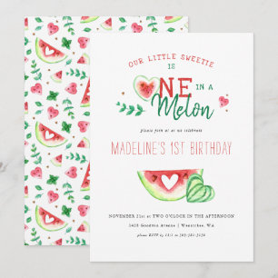 Eén in een meloen   Watermeloen eerste verjaardag Kaart