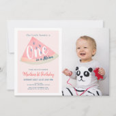 Een in een meloen Watermeloen Roze Foto 1e Verjaar Kaart (Voorkant)