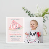 Een in een meloen Watermeloen Roze Foto 1e Verjaar Kaart (Staand voorkant)