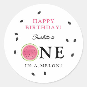 Een in een meloen watermeloen zomerverjaardag ronde sticker