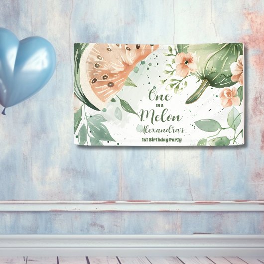 Een in een meloen Watermelon Waterverf 1e Verjaard Spandoek