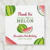 Eén in een Melon 1e verjaardag Dank je wel Bedankjes Labels (Achterkant)