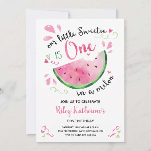 Eén in een Melon 1st Birthday Watermelon Kaart (Voorkant)