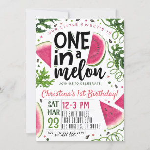 Eén in een Melon Birthday-uitnodiging Kaart