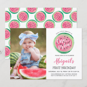 Een in een Melon Custom Photo First Birthday Party Kaart