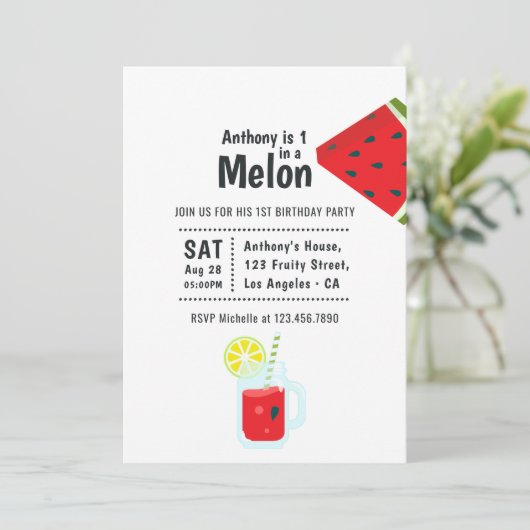 Een in een Melon First Birthday Party Kaart (Staand voorkant)