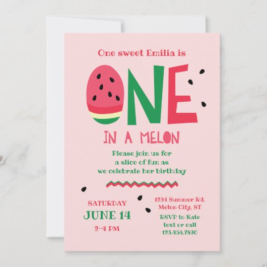 Eén in een Melon First Birthday Uitnodiging (Voorkant)