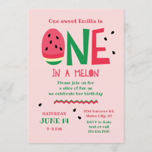 Eén in een Melon First Birthday Uitnodiging
