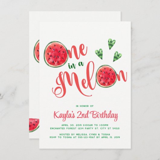 Eén in een Melon First Birthday-uitnodiging Kaart (Voorkant / Achterkant)