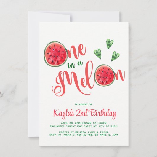 Eén in een Melon First Birthday-uitnodiging Kaart (Voorkant)