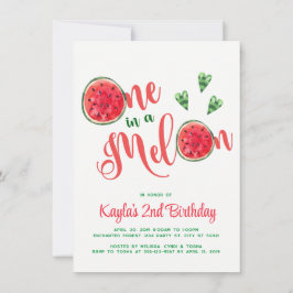 Eén in een Melon First Birthday-uitnodiging Kaart