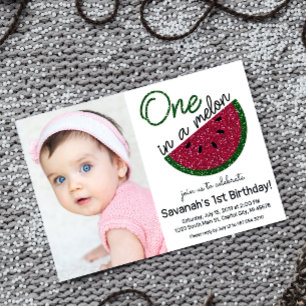 Eén in een Melon First Birthday watermeloen afbeel Kaart