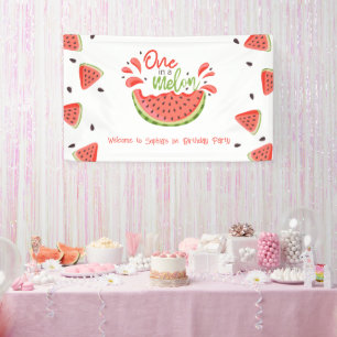 Eén in een Melon First Birthday Watermelon Spandoek