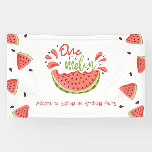 Eén in een Melon First Birthday Watermelon Spandoek (Horizontaal)