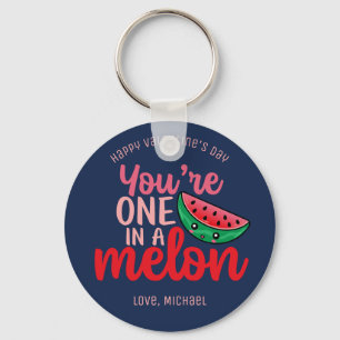 Een in een Melon Funny Pun Cute Valentijnsdag Sleutelhanger