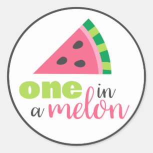 Eén in een Melon Watermelon 1e verjaardag Favor Ronde Sticker