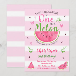 Eén in een Melon Watermelon 1e verjaardag Uitnodig Kaart