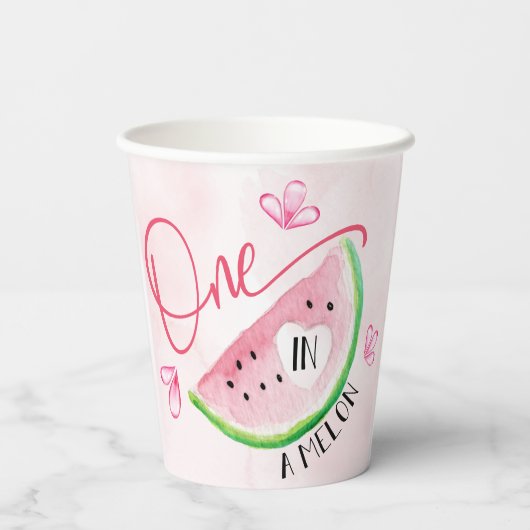 Eén in een Melon Watermelon Birthday Papieren Bekers (Achterkant)