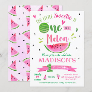 Eén in een Melon Watermelon Birthday-uitnodiging Kaart
