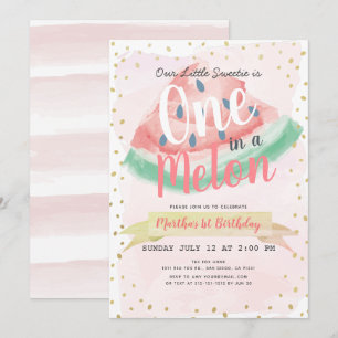 Eén in een Melon Watermelon Pink Girl 1e verjaarda Kaart