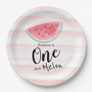 Eén in een Melon Waterverf Watermeloen Stripe Papieren Bordje