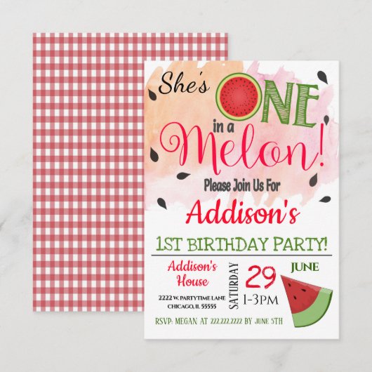 Eén in een uitnodiging van de Melon Party voor de (Voorkant / Achterkant)