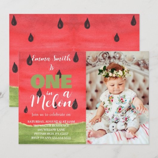 Eén in een Watermeloen Watermeloen 1e Verjaardagsf Kaart (Voorkant / Achterkant)