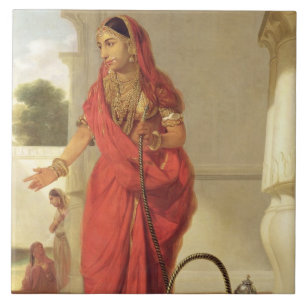 Een Indiaas dansmeisje met een Hookah, 1772 (olie  Tegeltje