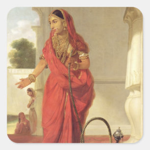 Een Indiaas dansmeisje met een Hookah, 1772 (olie Vierkante Sticker
