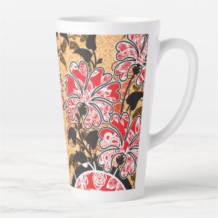 Een ingewikkeld oosters patroon met levendig rood latte mok