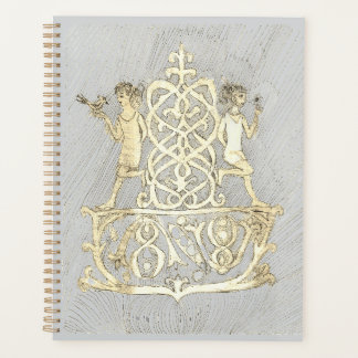 Een inktlijntekening met twee figuren planner