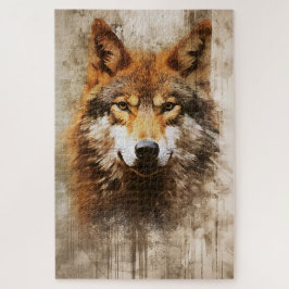 Een inktschilderij van een wolvenpuzzel legpuzzel
