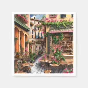 Een Italiaanse Straat Scène Ephemera Ontwerp Serie Servet