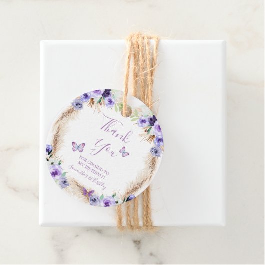 Een jaar Fluttered Butterfly Eerste Verjaardag Blo Bedankjes Labels (In situ)