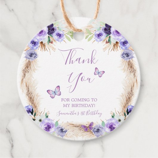 Een jaar Fluttered Butterfly Eerste Verjaardag Blo Bedankjes Labels (Voorkant)