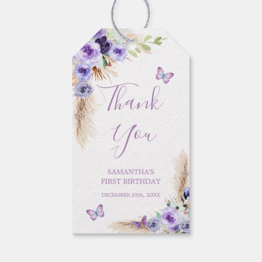 Een jaar Fluttered Butterfly Verjaardag Bedankt Cadeaulabel (Achterkant)