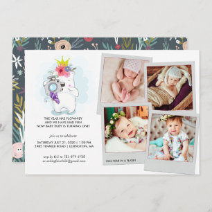 Eén jaar in een Flash Foto-Collage-uitnodiging Kaart
