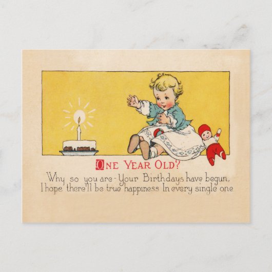 Een jaar oude verjaardag briefkaart (Voorkant)