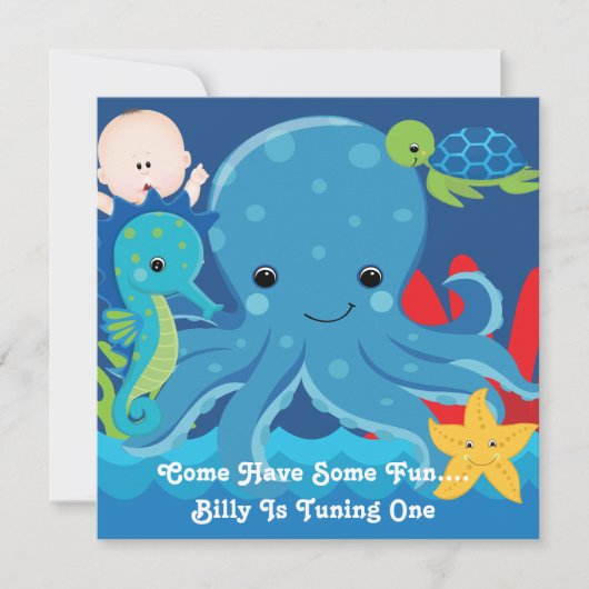 Een jaar oude verjaardag Octopus Party Kaart (Voorkant)
