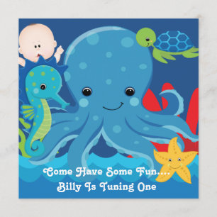 Een jaar oude verjaardag Octopus Party Kaart